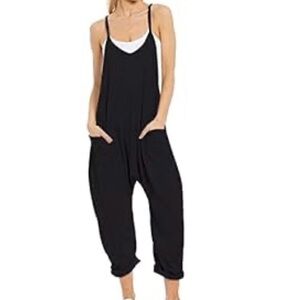 Women’s Black Relaxed Jumpsuit with Spaghetti Straps and Pockets - XXL